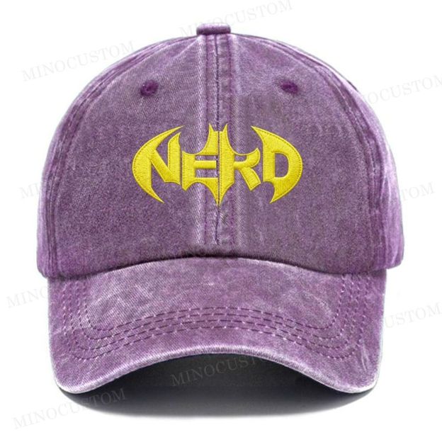 Embroidered "Nerd" Bat Symbol Vintage Casual Washed Cap