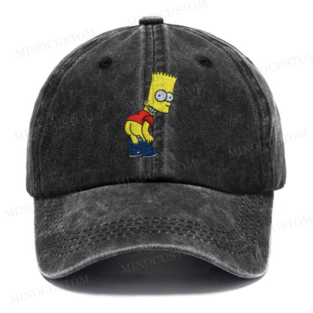 Embroidered Bart Simpson Mooning Vintage Casual Washed Cap