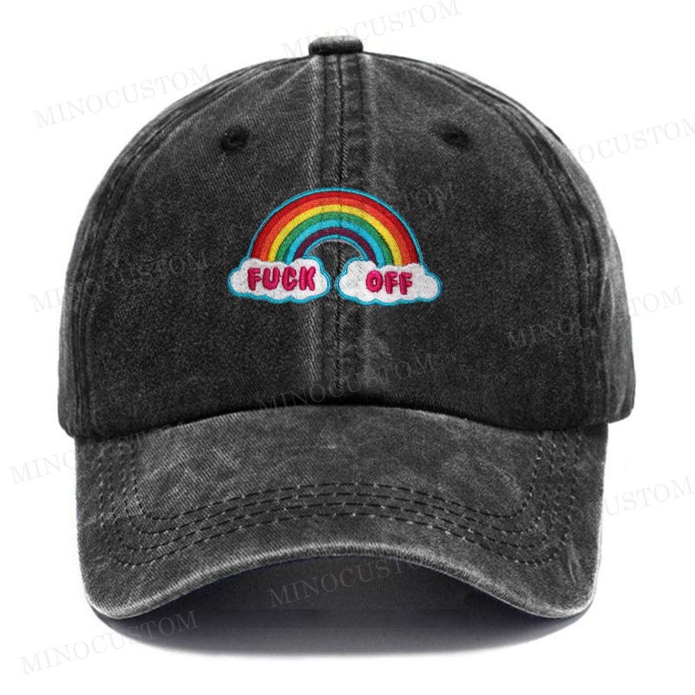 "Fuck Off" Rainbow Vintage Casual Washed Cap