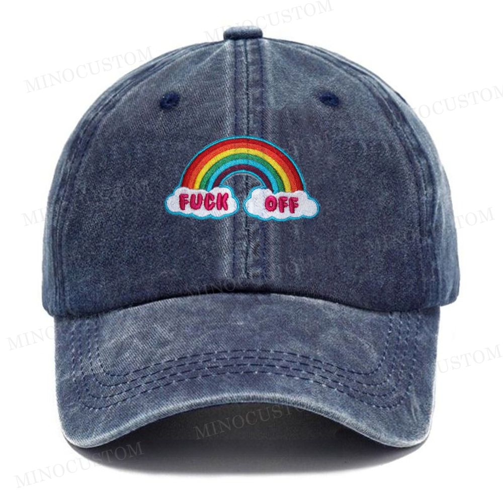 "Fuck Off" Rainbow Vintage Casual Washed Cap