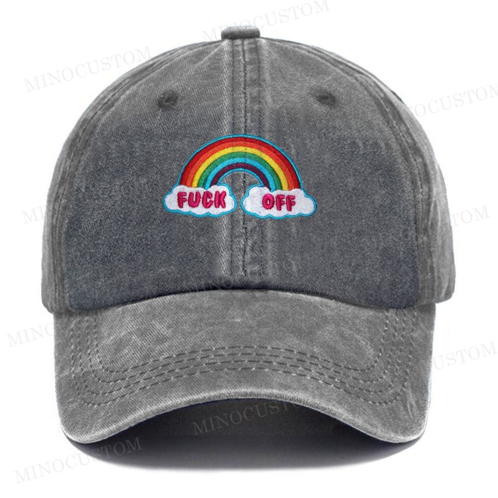 "Fuck Off" Rainbow Vintage Casual Washed Cap