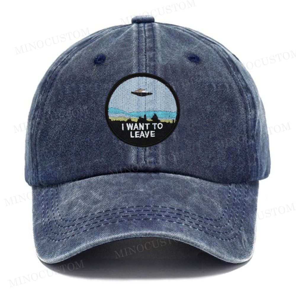 Embroidered "I Want To Leave" UFO Vintage Casual Washed Cap