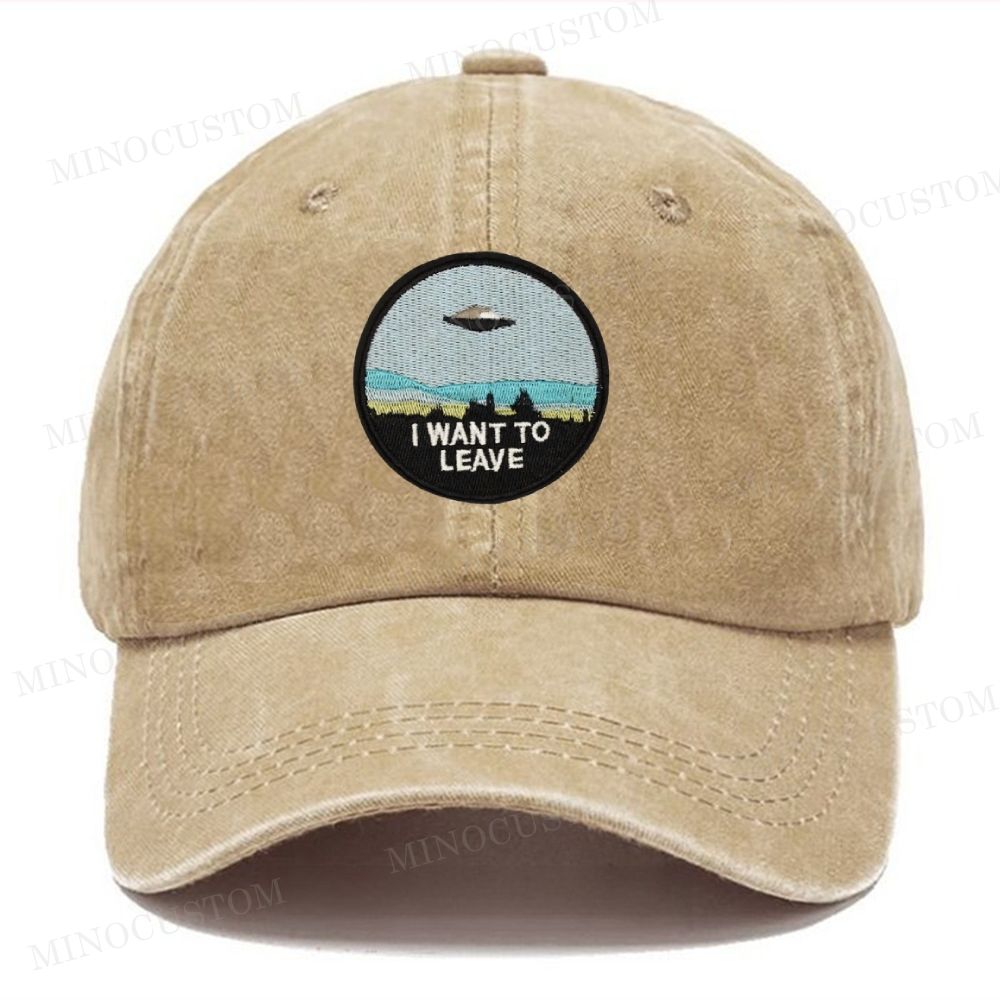 Embroidered "I Want To Leave" UFO Vintage Casual Washed Cap