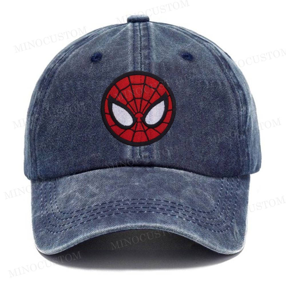 Embroidered Spider-Man Mask Vintage Casual Washed Cap