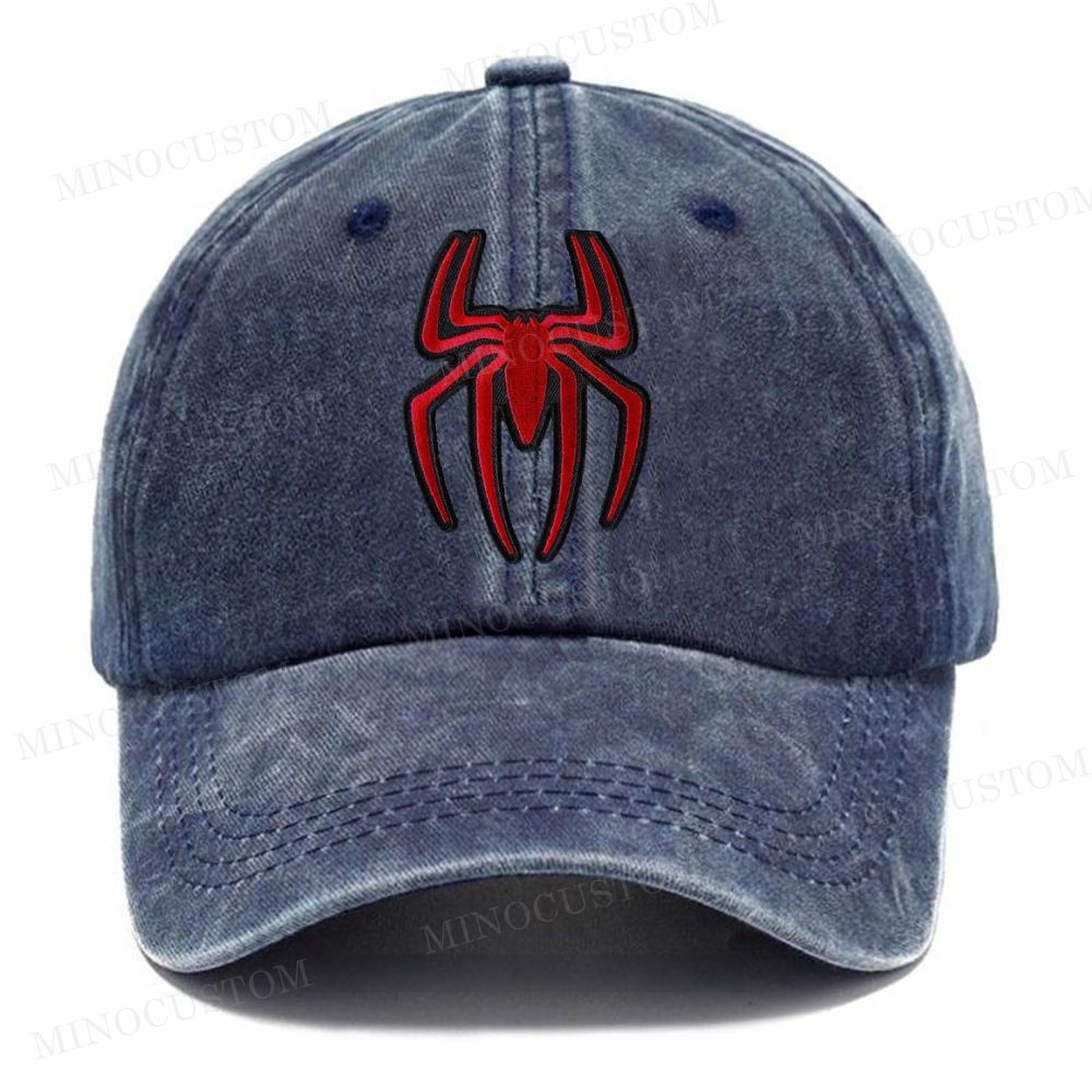 Embroidered Red Spider Symbol Vintage Casual Washed Cap