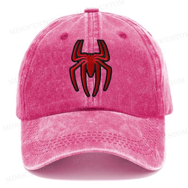 Embroidered Red Spider Symbol Vintage Casual Washed Cap