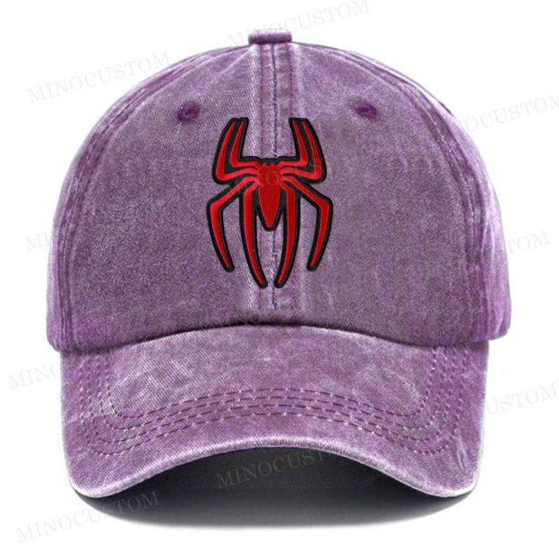 Embroidered Red Spider Symbol Vintage Casual Washed Cap