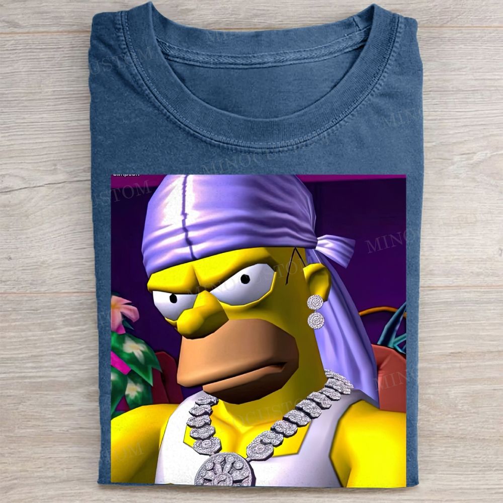 Homer Simpson Hip Hop Style Vintage Washed Tee