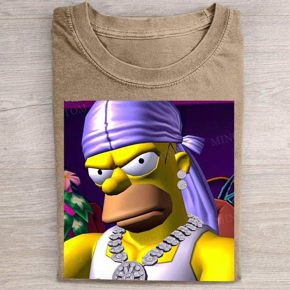 Homer Simpson Hip Hop Style Vintage Washed Tee