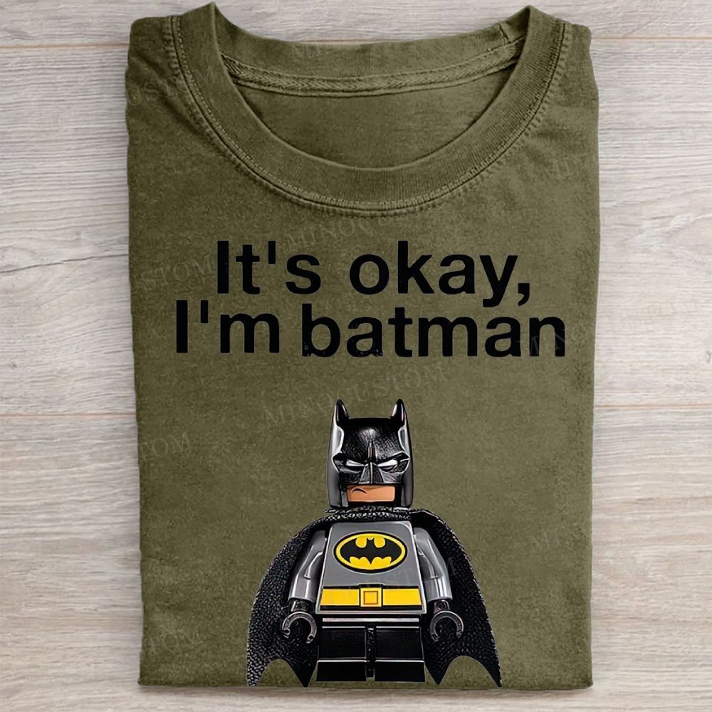 "It's Okay, I'm Batman" Lego Batman Vintage Washed Tee