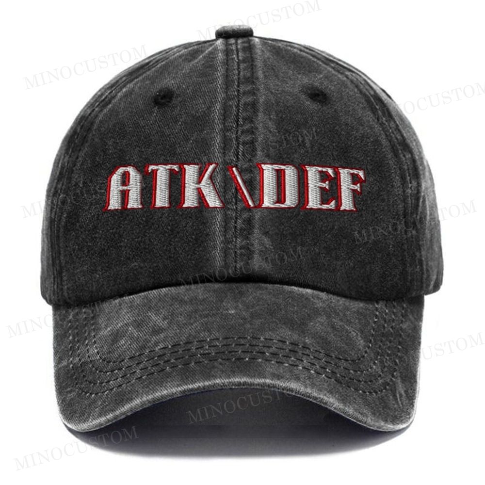 Embroidery-Vintage "ATK/DEF " Gamer Washed Cap 