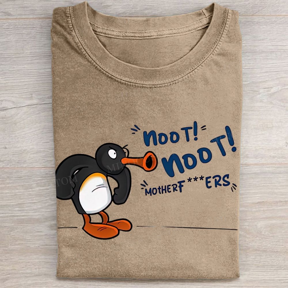 Angry Pingu Noot Noot Motherfcukers Cartoon Anime Washed Tee 