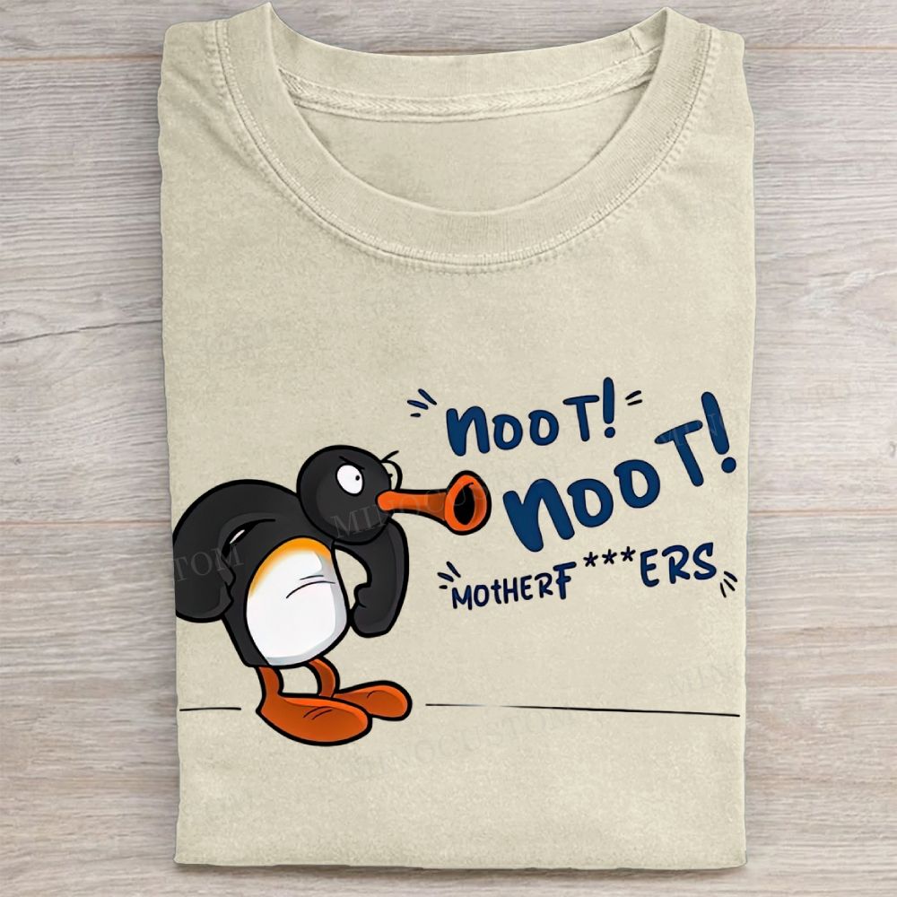 Angry Pingu Noot Noot Motherfcukers Cartoon Anime Washed Tee 