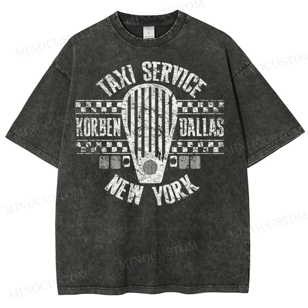 Retro Taxi Service Graphic Washed T-Shirt 