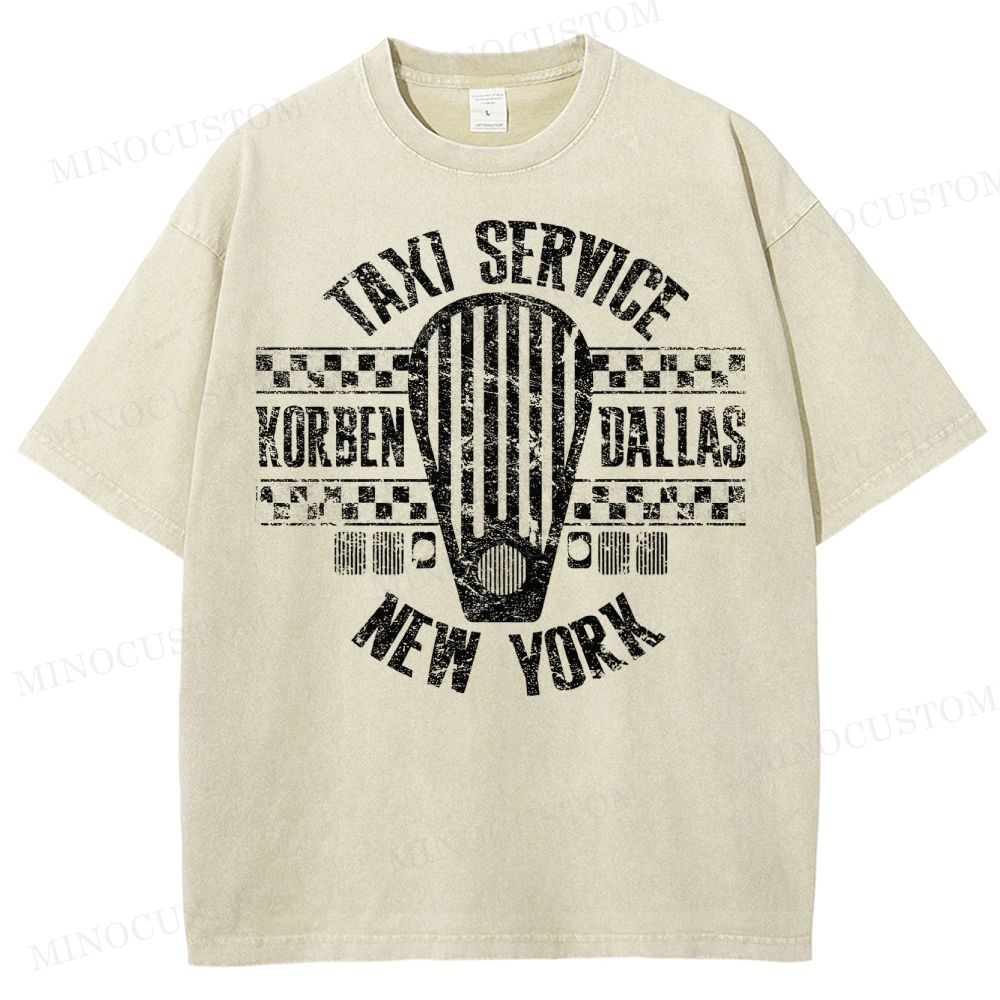 Retro Taxi Service Graphic Washed T-Shirt 