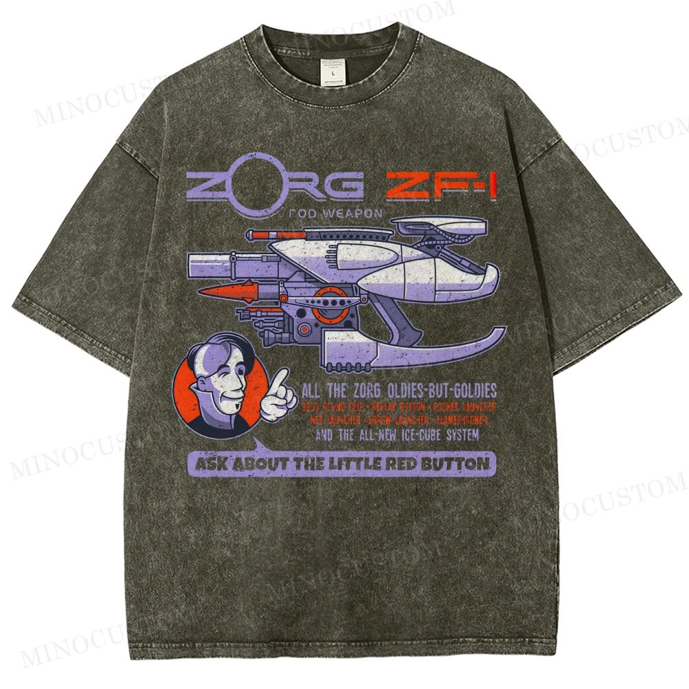 Sci-Fi Weapon Parody Graphic Washed T-Shirt 