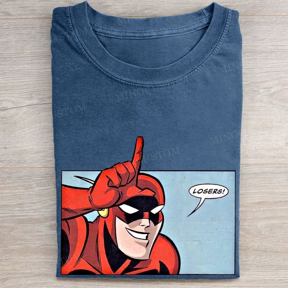 Superhero "Losers!" Comic Panel  Vintage Washed Tee