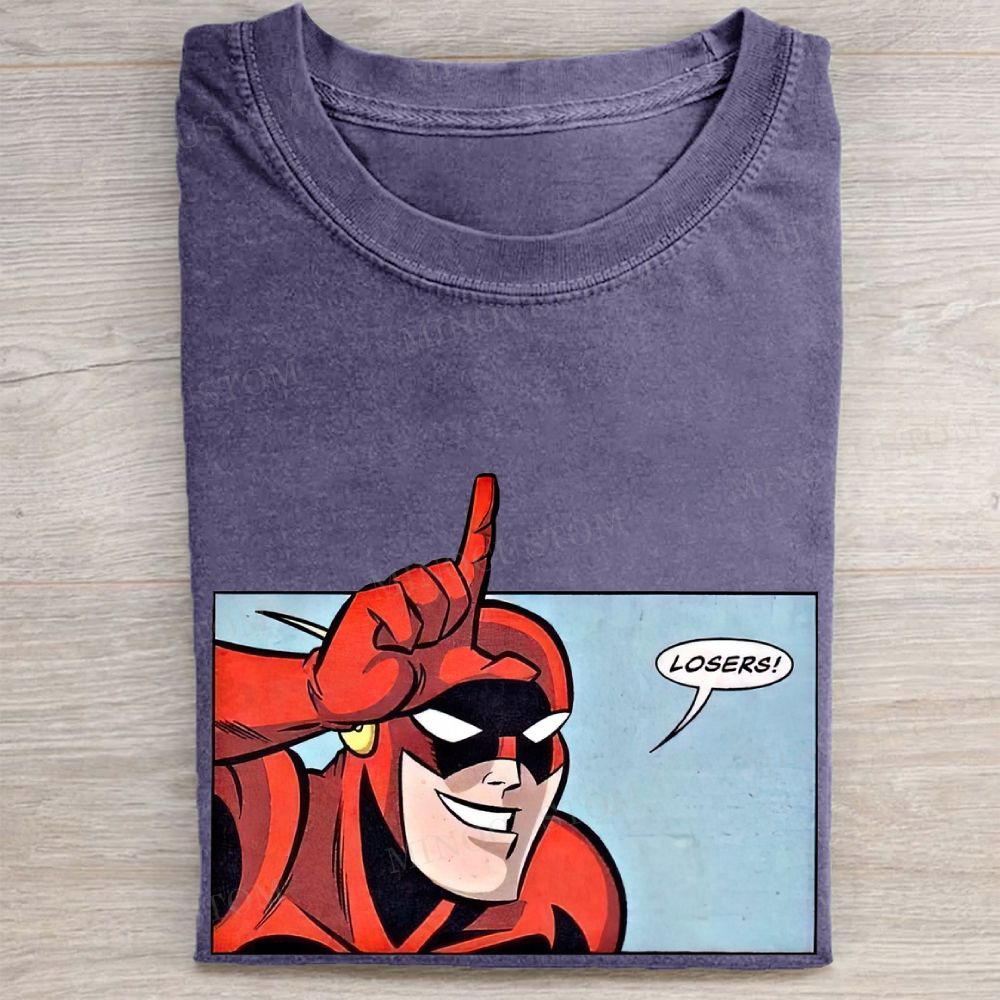 Superhero "Losers!" Comic Panel  Vintage Washed Tee