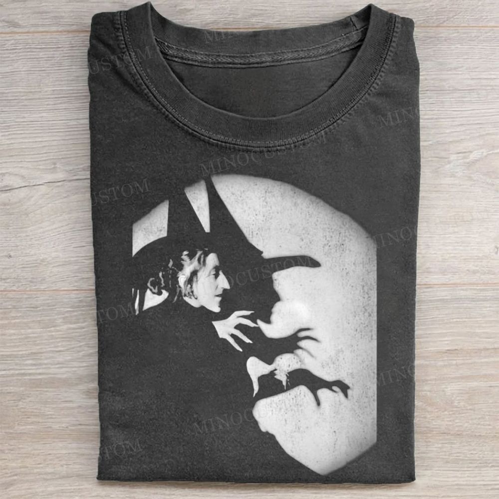 Witch Silhouette Black and White Vintage Washed Tee