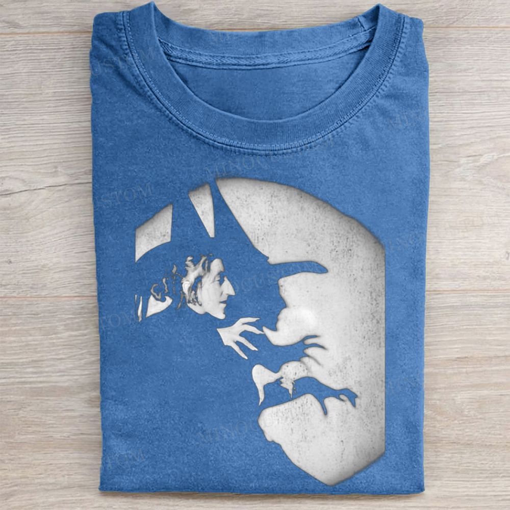 Witch Silhouette Black and White Vintage Washed Tee