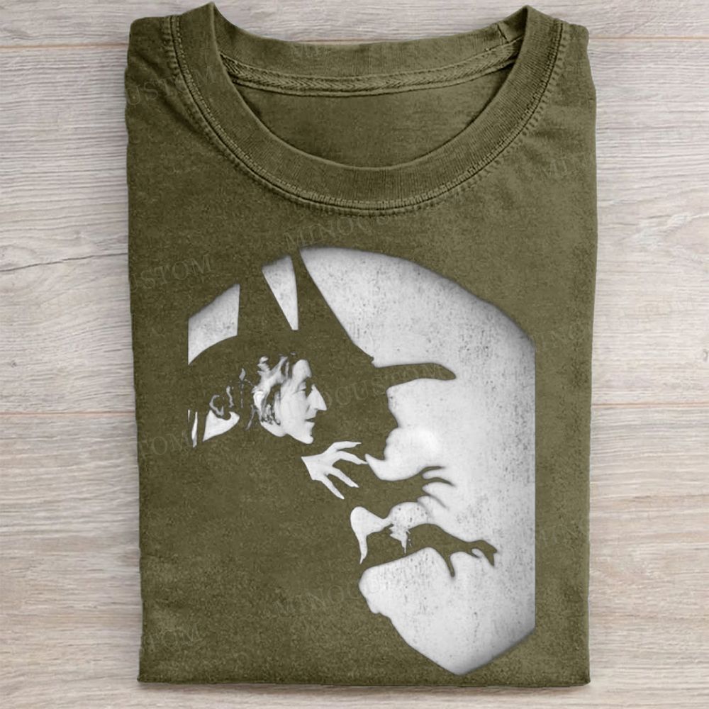 Witch Silhouette Black and White Vintage Washed Tee