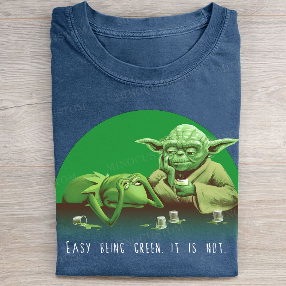 Cartoon Frog & Wise Alien Humor Washed Tee 