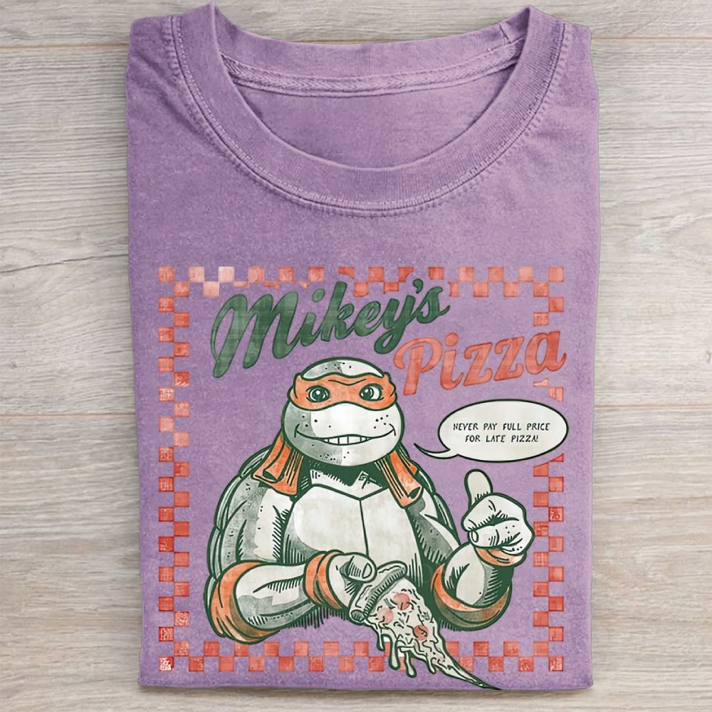   Retro Cartoon Pizza Turtle  Washed Tee 