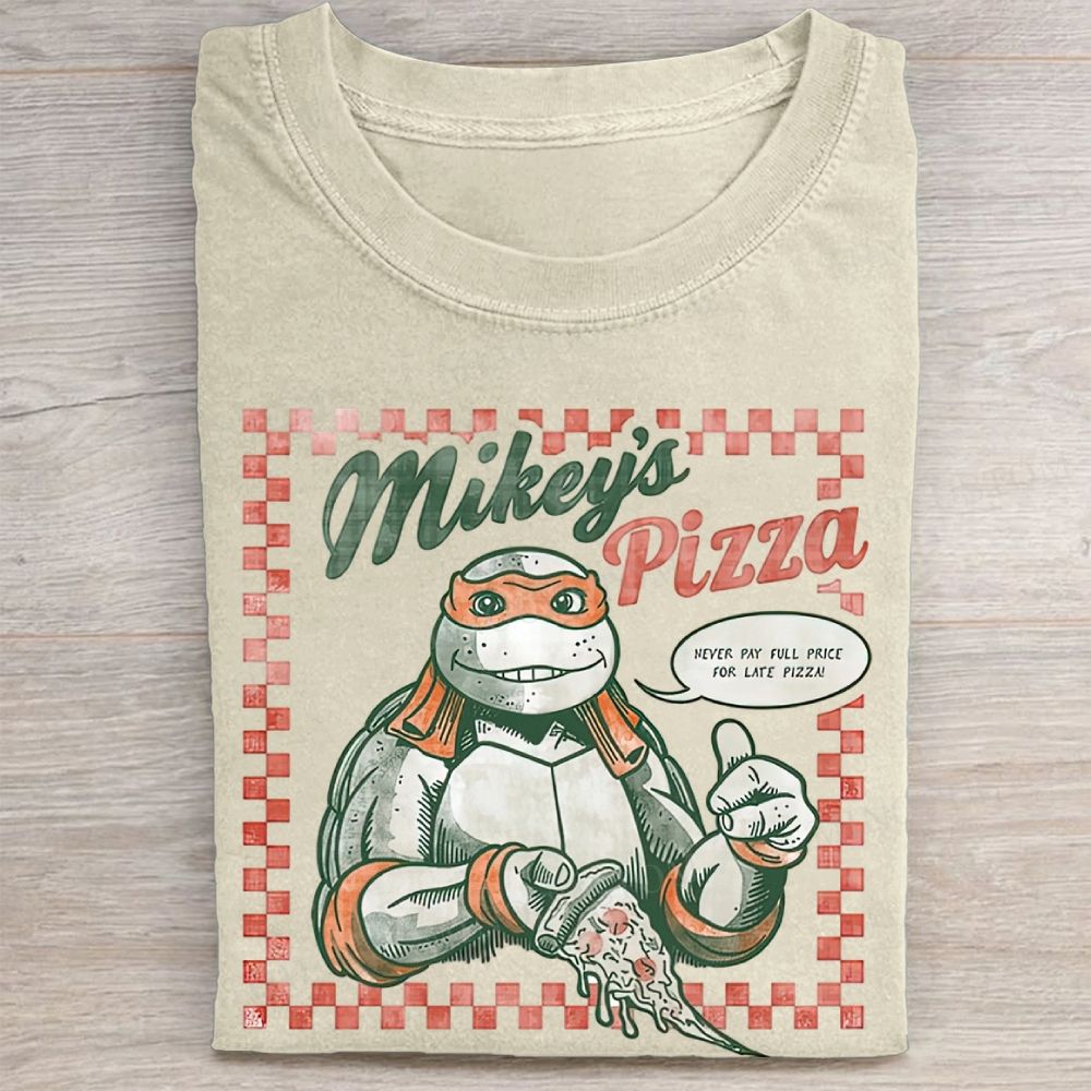   Retro Cartoon Pizza Turtle  Washed Tee 