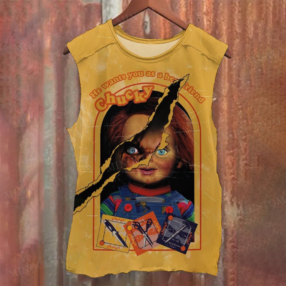 Horror Doll Vintage Distressed Graphic Sleeveless Printed Tank Top