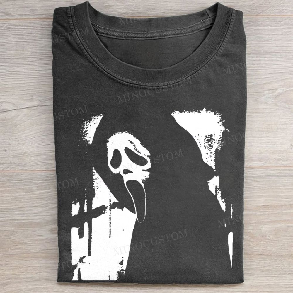  Ghost Face Silhouette Horror Vintage Vintage Washed Tee