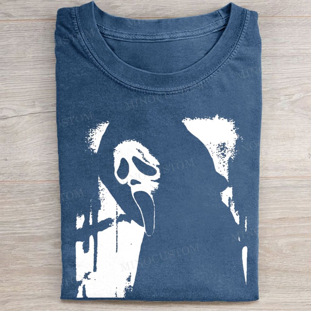  Ghost Face Silhouette Horror Vintage Vintage Washed Tee