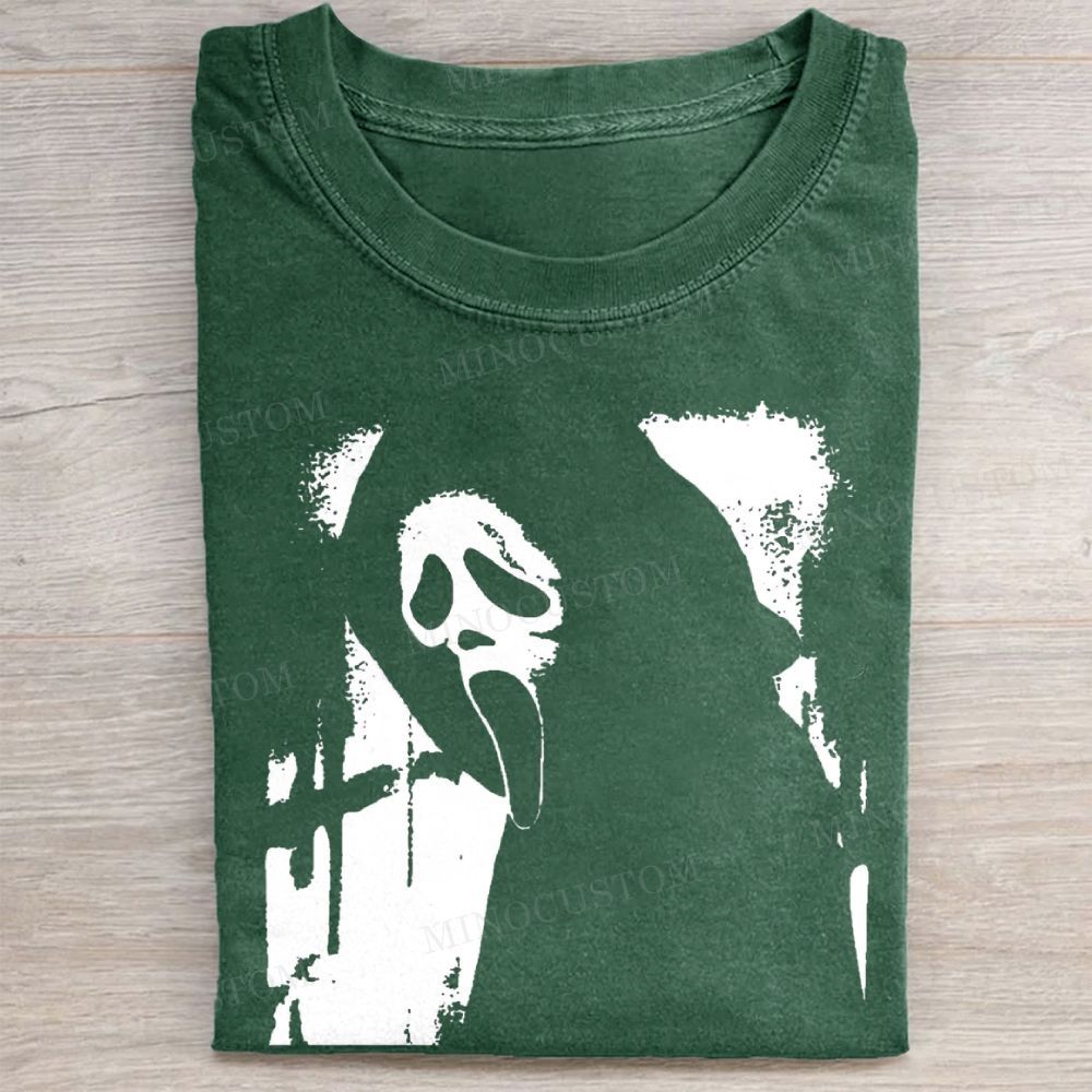  Ghost Face Silhouette Horror Vintage Vintage Washed Tee