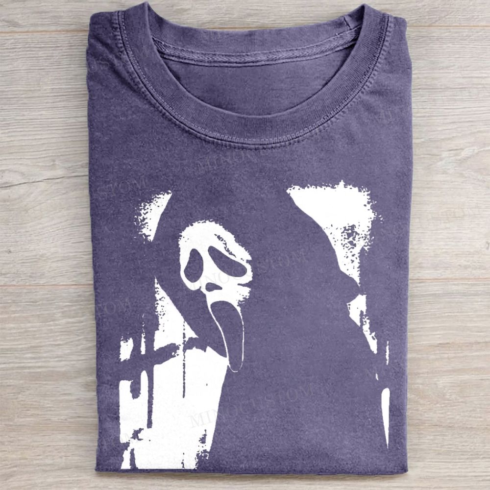  Ghost Face Silhouette Horror Vintage Vintage Washed Tee