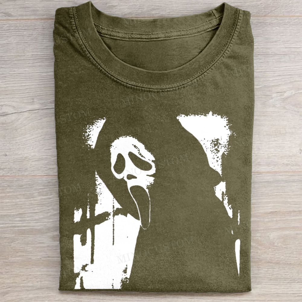  Ghost Face Silhouette Horror Vintage Vintage Washed Tee