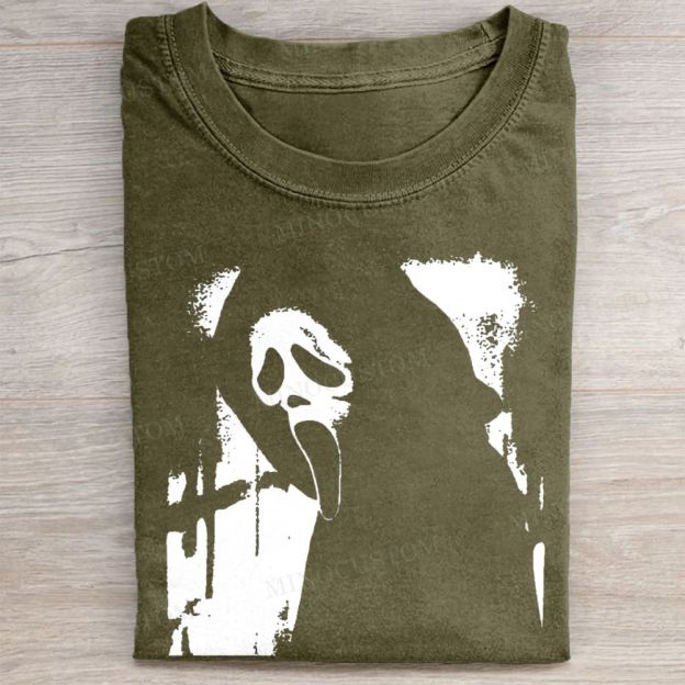  Ghost Face Silhouette Horror Vintage Vintage Washed Tee
