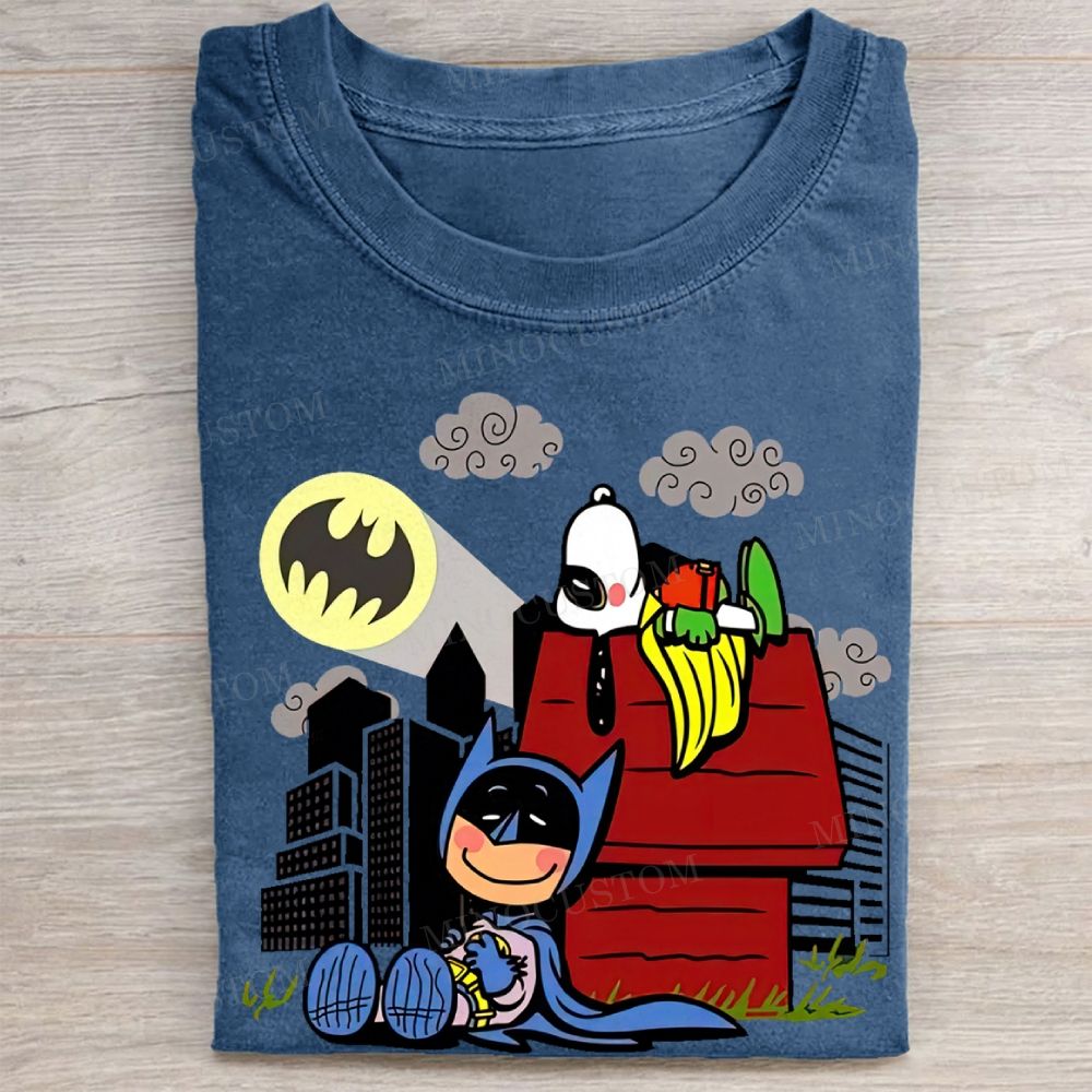  Hero x Beagle Cartoon Crossover Casual Graphic Vintage Washed Tee