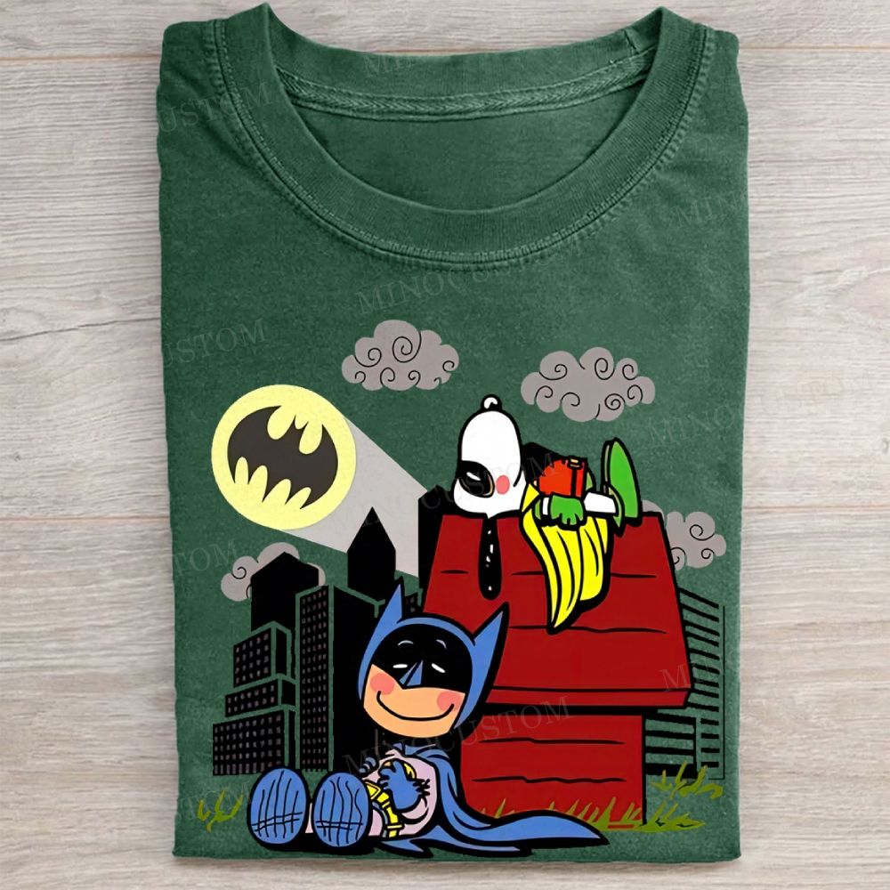  Hero x Beagle Cartoon Crossover Casual Graphic Vintage Washed Tee