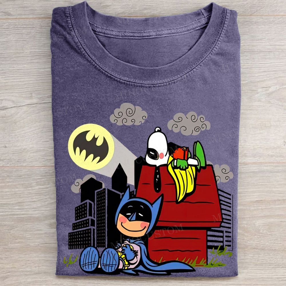  Hero x Beagle Cartoon Crossover Casual Graphic Vintage Washed Tee