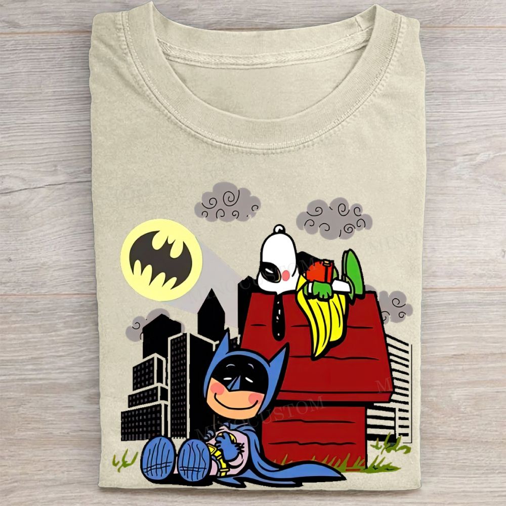  Hero x Beagle Cartoon Crossover Casual Graphic Vintage Washed Tee