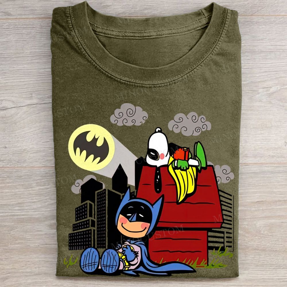  Hero x Beagle Cartoon Crossover Casual Graphic Vintage Washed Tee