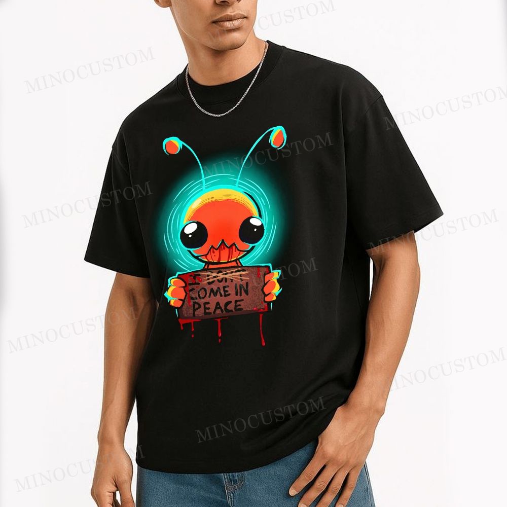 Creepy Alien "Come In Peace" Horror Meme Cotton T-shirt