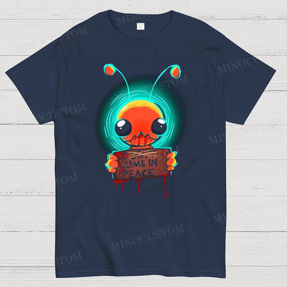 Creepy Alien "Come In Peace" Horror Meme Cotton T-shirt