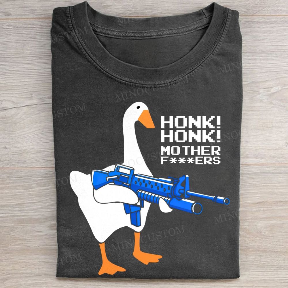 Honk Goose With Gun Meme Vintage Washed Tee