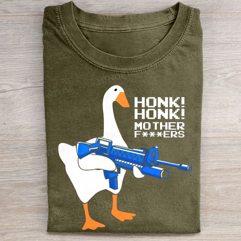 Honk Goose With Gun Meme Vintage Washed Tee