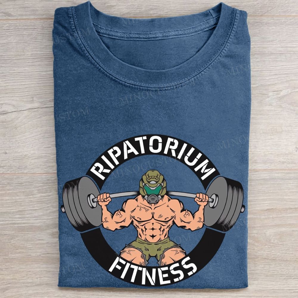 Helmet Bodybuilder Fitness Parody Graphic Vintage Washed Tee