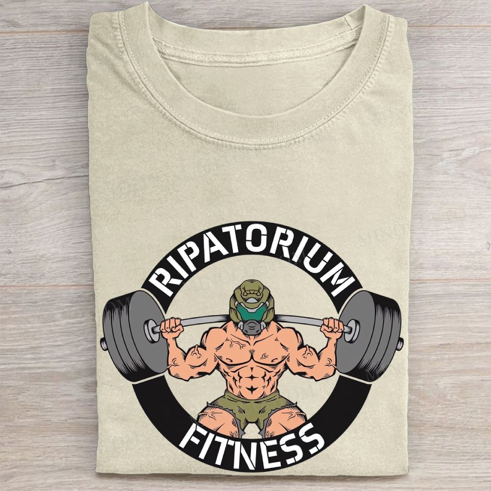 Helmet Bodybuilder Fitness Parody Graphic Vintage Washed Tee