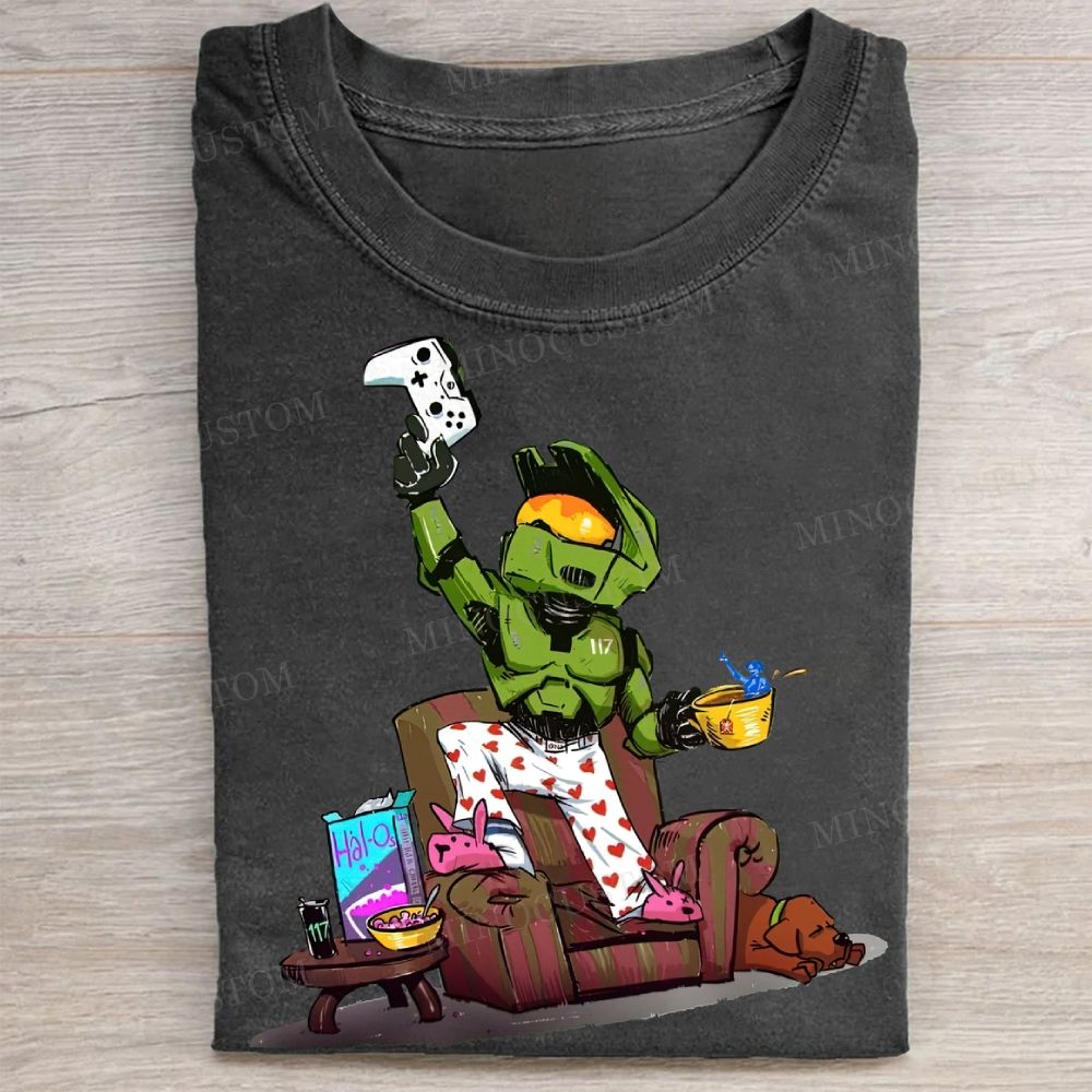 Relaxed Gaming Space Soldier Casual Funny Vintage Washed Tee 
