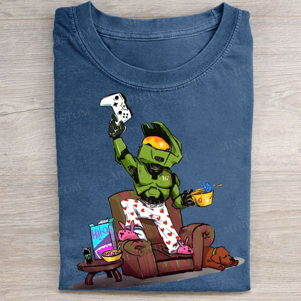 Relaxed Gaming Space Soldier Casual Funny Vintage Washed Tee 