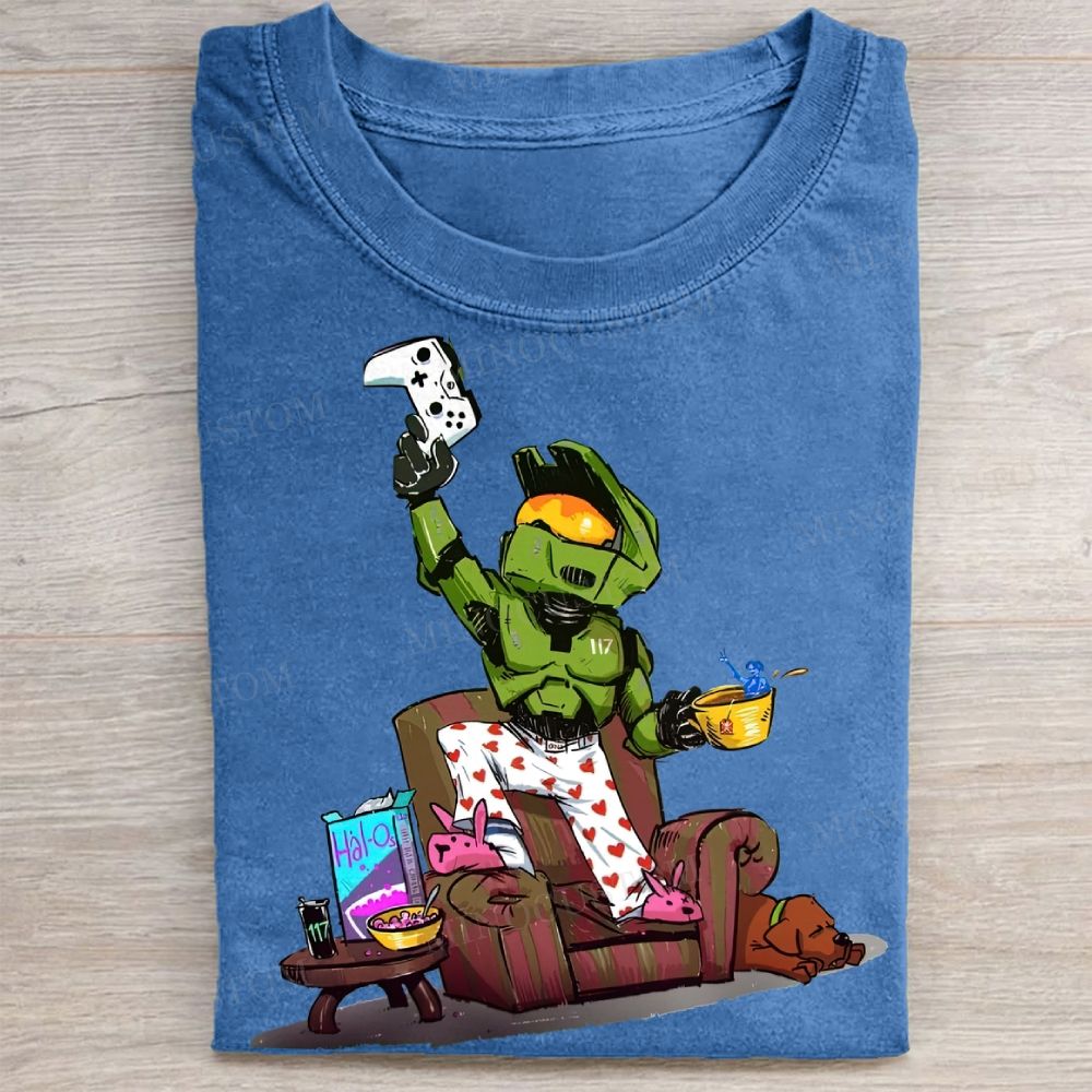 Relaxed Gaming Space Soldier Casual Funny Vintage Washed Tee 