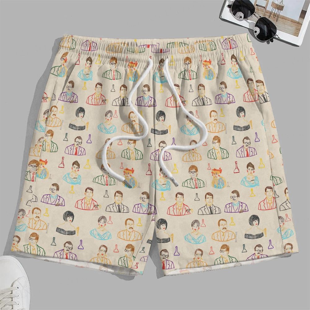 Colorful Illustrated People Beach Shorts 